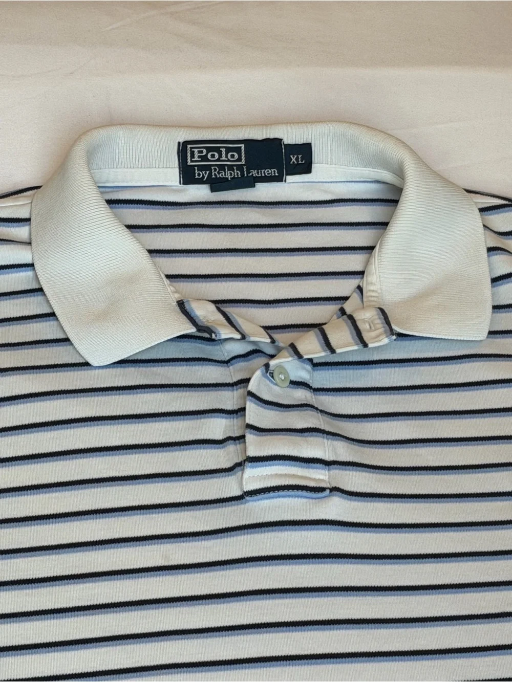 Vintage Polo by Ralph Lauren White Navy Striped Polo Shirt | 100% Cotton